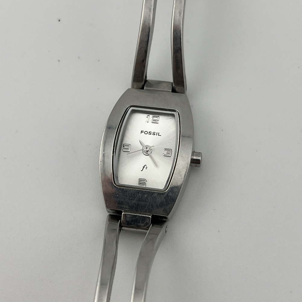 Fossil F2 Watch Women 18mm Case‎ Silver 6.5" Band ES-9645 New Battery - Picture 5 of 8